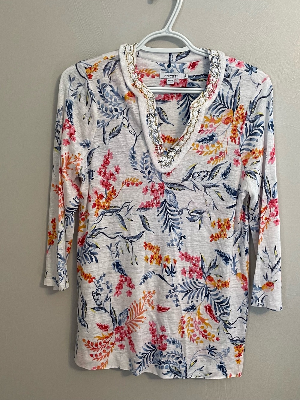 Chicos 100% Linen 3/4 sleeve top Size 0